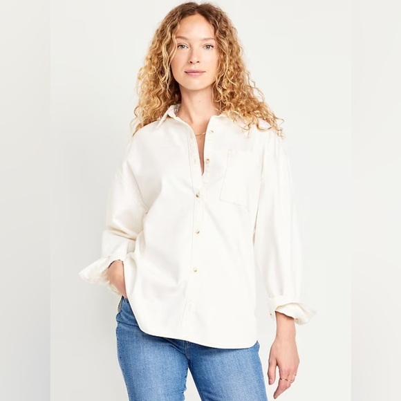NWT! Old Navy Boyfriend Button-Down Jean Tunic in Cream - Picture 1 of 11